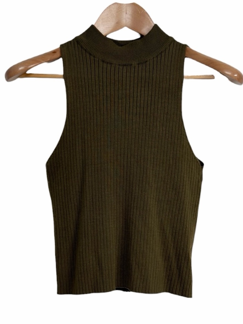 Closet Space Olive Green Ribbed Mock Neck Sleeveless Tank Top Large Minimalist